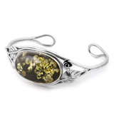 Exquisite Handmade Statement Bracelet in Silver and Green Baltic Amber