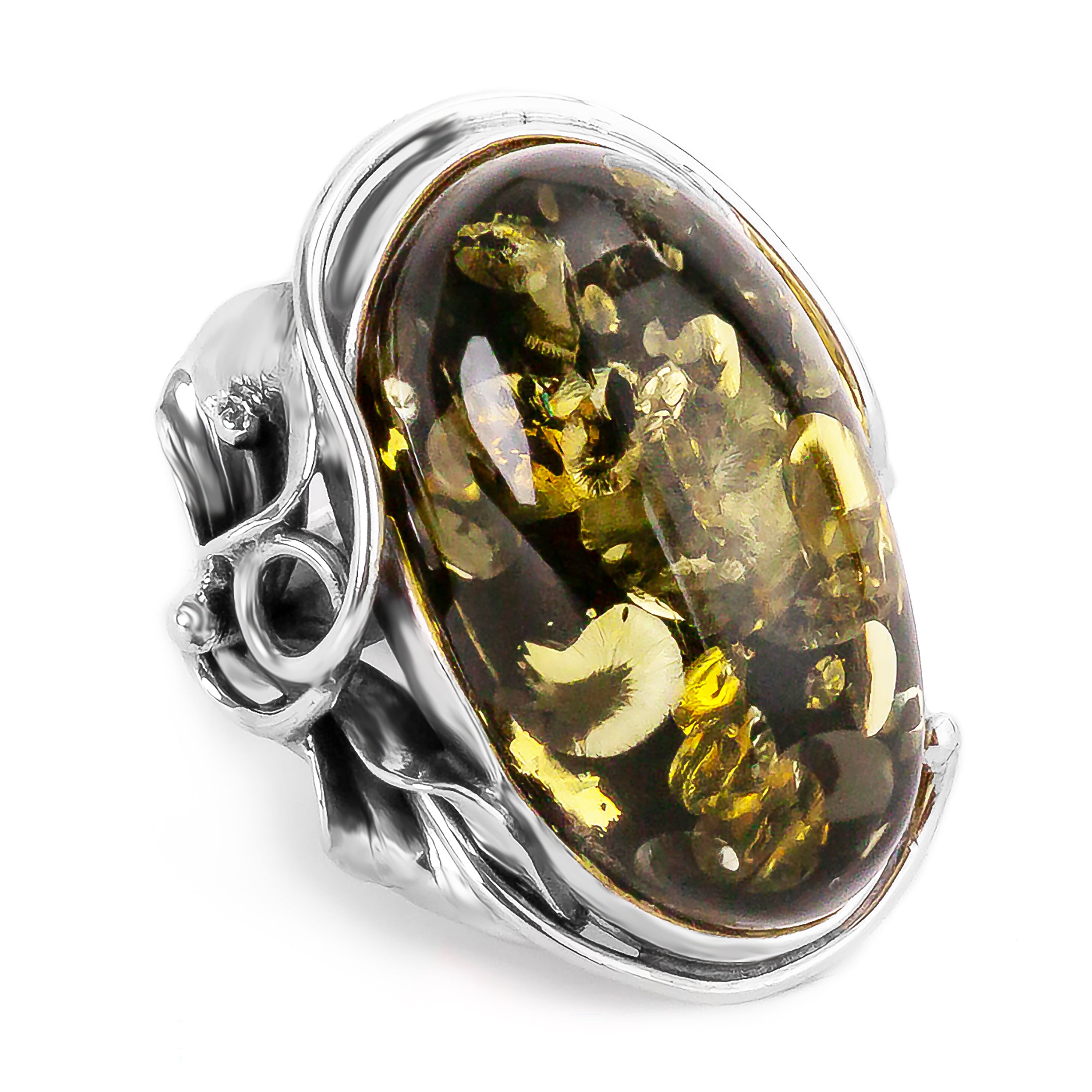 Handmade Baltic Amber and Silver Ring - Natural Designer Gemstone