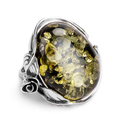 Handmade Baltic Cognac Amber and Silver Ring - Natural Designer Gemstone