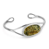Handmade Statement Contemporary Bangle in Silver and Green Baltic Amber