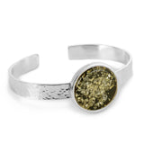 Handmade Statement Modern Bangle in Silver and Green Baltic Amber