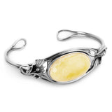 Handmade Statement Vintage Style Bracelet in Silver and Milky Baltic Amber