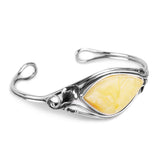 Handmade Statement Vintage Style Bracelet in Silver and Milky Baltic Amber