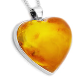 Glistening 3D Lemon Amber and Silver Heart Necklace - Natural Designer Gemstone