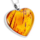 'Tiger Stripes' 3D Baltic Amber and Silver Heart Necklace - Natural Designer Gemstone