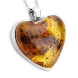 'Botanical Mess' 3D Baltic Amber and Silver Heart Necklace - Designer Gemstone