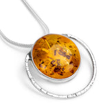 Natural Amber Eclipse Necklace in Silver