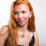 Natural Amber Eclipse Necklace in Silver