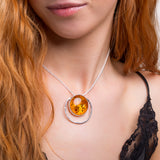 Natural Amber Eclipse Necklace in Silver