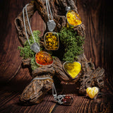 Intricate Baltic Amber and Silver Necklace - Natural Designer Gemstone