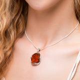 Contemporary Amber and Silver Necklace - Natural Designer Gemstone