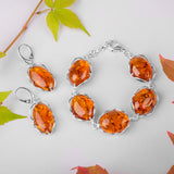 Nugget Drop Earrings in Silver and Amber