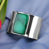 Contemporary Statement Bangle in Silver and Malachite