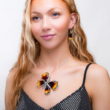 Handmade Statement Butterfly Necklace in Silver and Amber