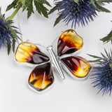 Handmade Statement Butterfly Necklace in Silver and Amber