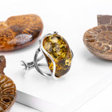 Handmade Statement Green Amber Ring - Natural Designer Gemstone