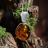 Intricate Baltic Amber and Silver Necklace - Natural Designer Gemstone