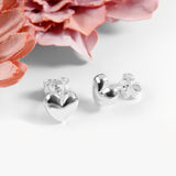 Floating Heart Stud Earrings in Silver