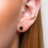 Miniature Heart Earrings in Silver with 24ct Gold and Black Onyx