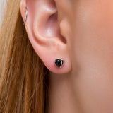Miniature Heart Earrings in Silver and Black Onyx
