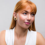 Statement Textured Open Heart Stud Earrings in Silver with 24ct Gold