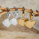 Textured Heart Hoop Earrings Sterling Silver with 24ct Gold