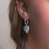 Textured Heart Hoop Earrings Sterling Silver
