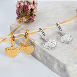 Textured Heart Hoop Earrings Sterling Silver with 24ct Gold