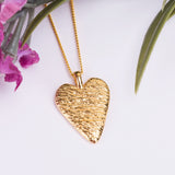 Textured Heart Necklace in Silver with 24ct Gold