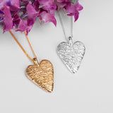 Textured Heart Necklace in Silver