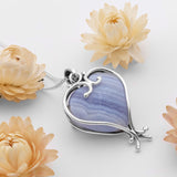 Heart Shape Baltic Blue Lace Agate & Silver Necklace - Natural Designer Gemstone