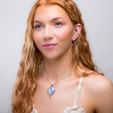 Heart Shape Baltic Blue Lace Agate & Silver Necklace - Natural Designer Gemstone