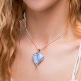 Heart Shape Baltic Blue Lace Agate & Silver Necklace - Natural Designer Gemstone