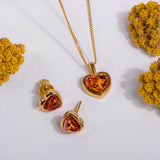 Sweet Heart Stud Earrings in Silver with 24ct Gold and Amber