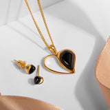 Miniature Heart Earrings in Silver with 24ct Gold and Black Onyx