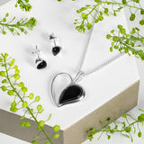 Miniature Heart Earrings in Silver and Black Onyx