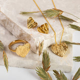 Simple Textured Heart Necklace in Sterling Silver with 24ct Gold