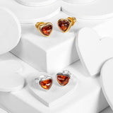 Sweet Heart Stud Earrings in Silver and Amber