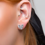 Textured Heart Stud Earrings in Silver