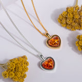 Sweet Heart Necklace in Silver with 24ct Gold and Amber