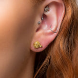 Tiny Hedgehog Stud Earrings in Silver with 24ct Gold