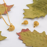 Tiny Hedgehog Stud Earrings in Silver with 24ct Gold