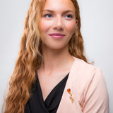 Single Stem Rose Brooch in Silver with 24ct Gold & Cognac Amber