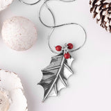 Holly Leaf with Berries Necklace in Silver