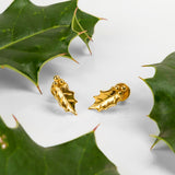 Holly Leaf Stud Earrings in Silver with 24ct Gold