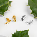 Holly Leaf Stud Earrings in Silver with 24ct Gold