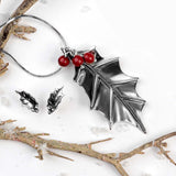 Holly Leaf with Berries Necklace in Silver