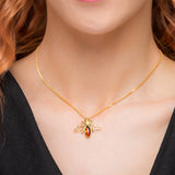 Striped Honey Bee Necklace in Silver with 24ct Gold & Amber