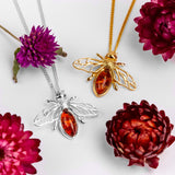 Striped Honey Bee / Bumblebee Necklace in Silver and Amber