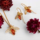Honey Bee Hook Earrings in Silver with 24ct Gold & Amber